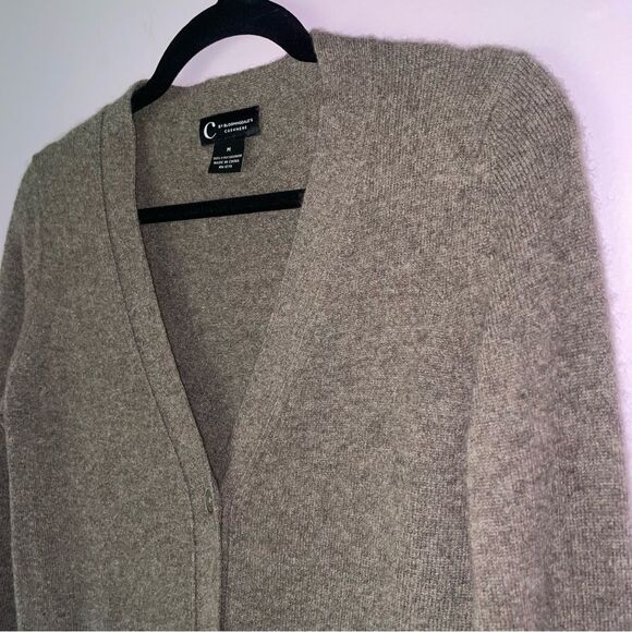C by Bloomingdale's Brown Cashmere Cardigan Sweater Size M Minimalist Capsule - Picture 2 of 7